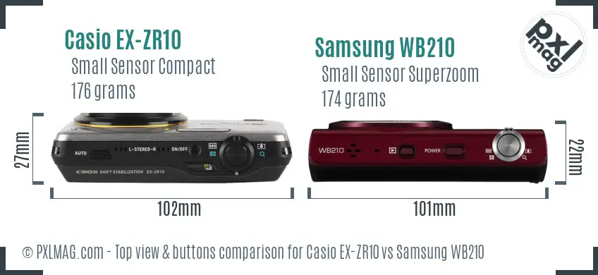 Casio EX-ZR10 vs Samsung WB210 top view buttons comparison