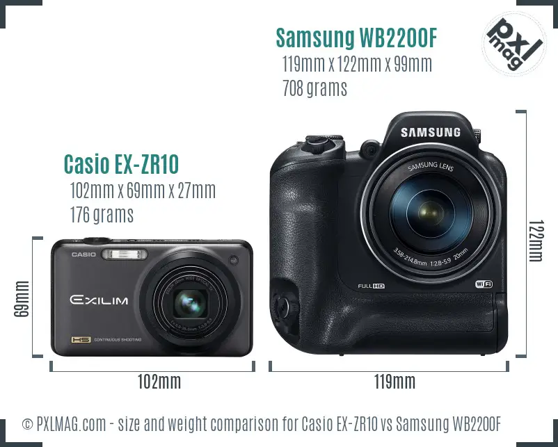 Casio EX-ZR10 vs Samsung WB2200F size comparison