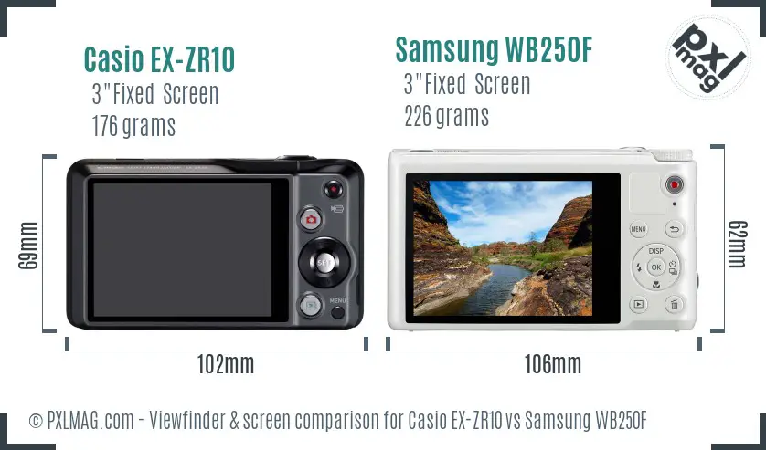 Casio EX-ZR10 vs Samsung WB250F Screen and Viewfinder comparison