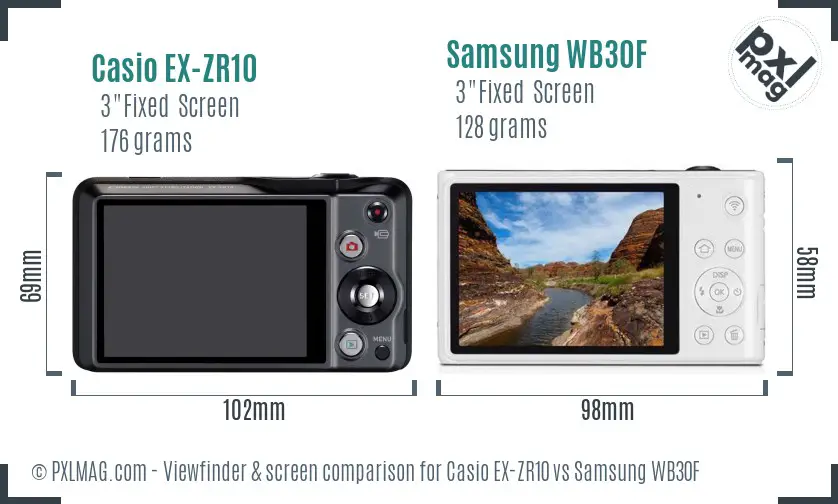 Casio EX-ZR10 vs Samsung WB30F Screen and Viewfinder comparison