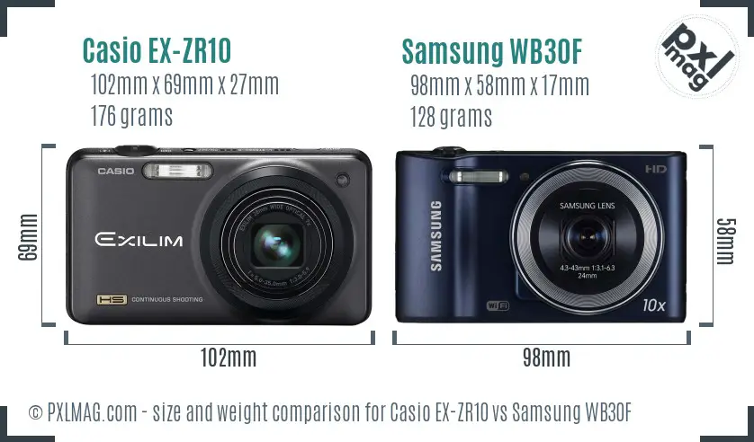 Casio EX-ZR10 vs Samsung WB30F size comparison