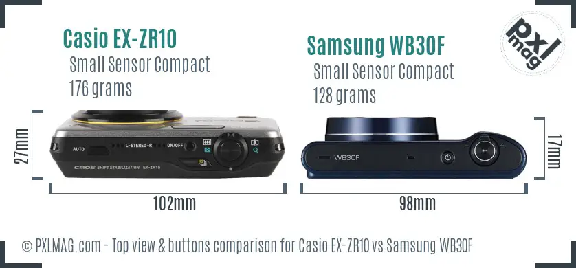 Casio EX-ZR10 vs Samsung WB30F top view buttons comparison