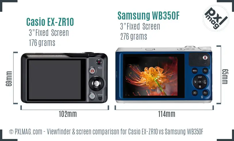 Casio EX-ZR10 vs Samsung WB350F Screen and Viewfinder comparison