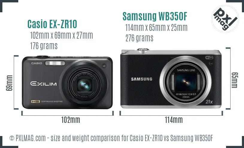 Casio EX-ZR10 vs Samsung WB350F size comparison