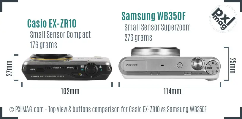 Casio EX-ZR10 vs Samsung WB350F top view buttons comparison