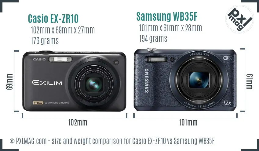 Casio EX-ZR10 vs Samsung WB35F size comparison