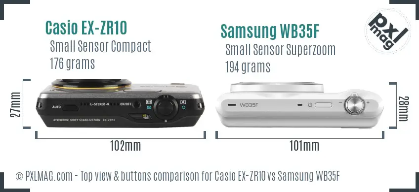Casio EX-ZR10 vs Samsung WB35F top view buttons comparison