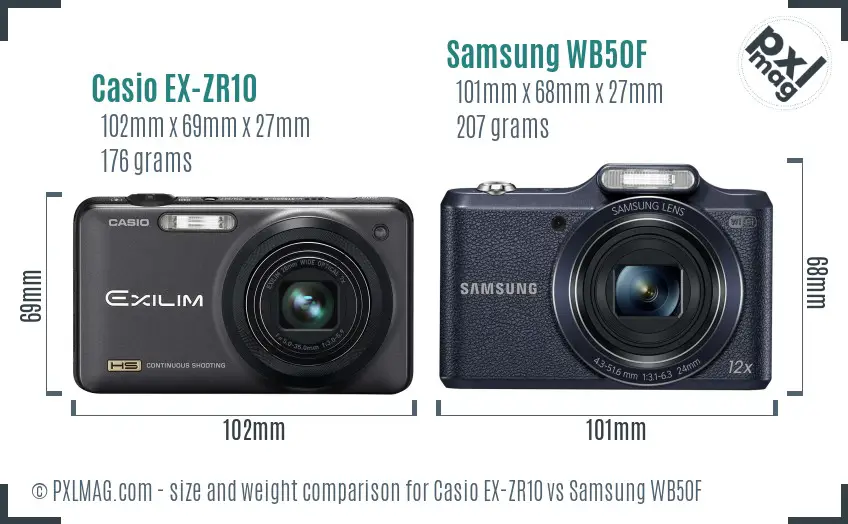 Casio EX-ZR10 vs Samsung WB50F size comparison Casio EX-ZR10 vs Samsung WB50F size comparison