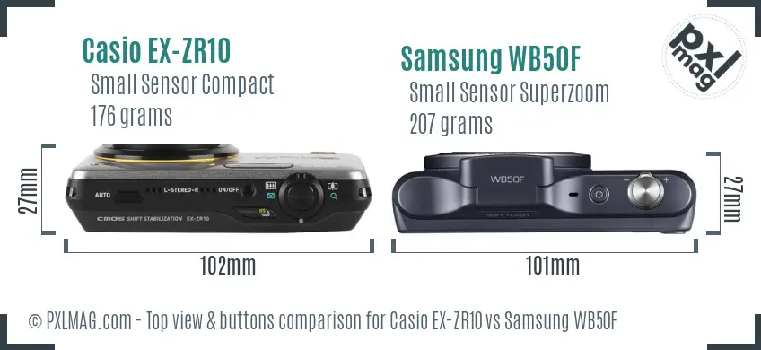 Casio EX-ZR10 vs Samsung WB50F top view buttons comparison Casio EX-ZR10 vs Samsung WB50F top view buttons comparison