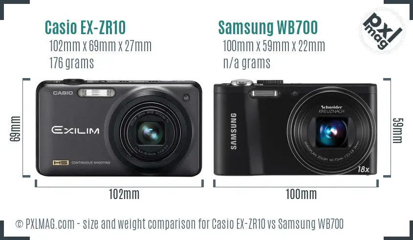 Casio EX-ZR10 vs Samsung WB700 size comparison