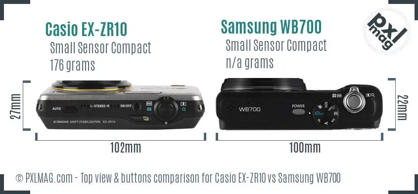 Casio EX-ZR10 vs Samsung WB700 top view buttons comparison