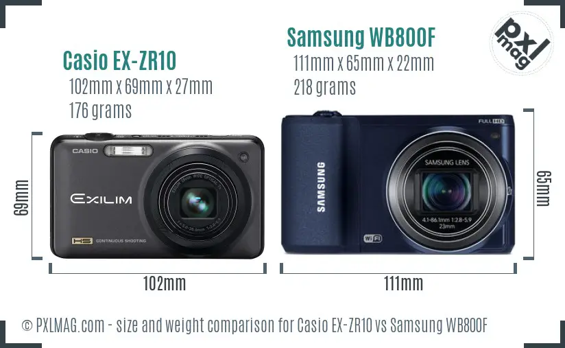 Casio EX-ZR10 vs Samsung WB800F size comparison