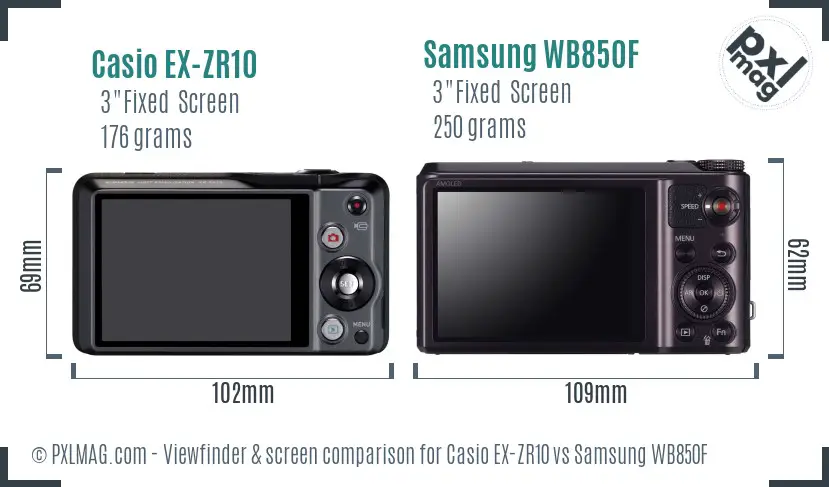 Casio EX-ZR10 vs Samsung WB850F Screen and Viewfinder comparison