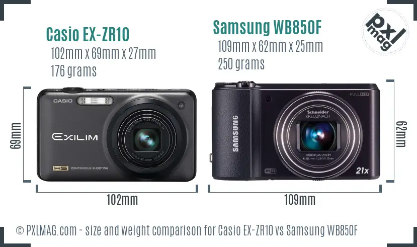 Casio EX-ZR10 vs Samsung WB850F size comparison