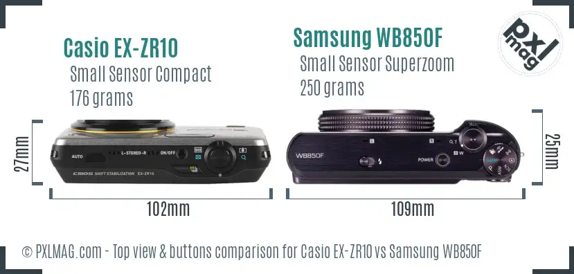 Casio EX-ZR10 vs Samsung WB850F top view buttons comparison