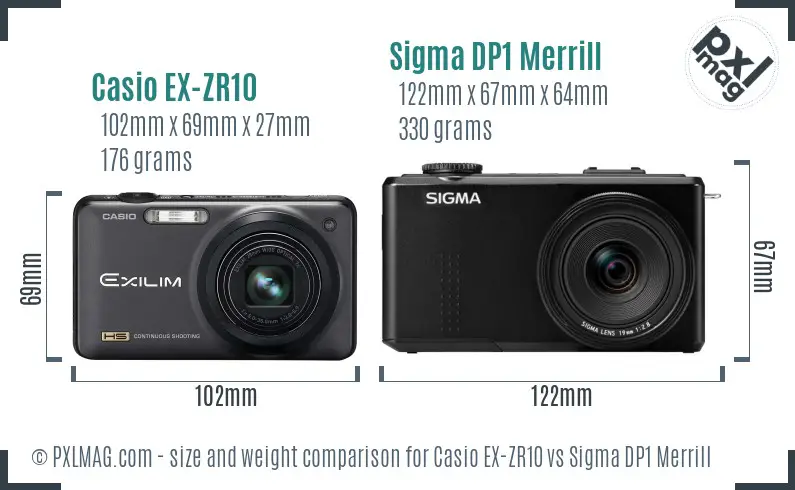 Casio EX-ZR10 vs Sigma DP1 Merrill size comparison Casio EX-ZR10 vs Sigma DP1 Merrill size comparison