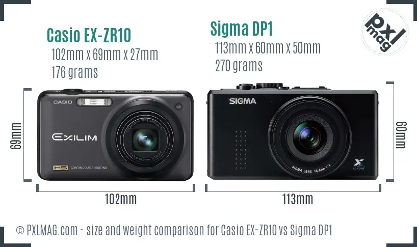 Casio EX-ZR10 vs Sigma DP1 size comparison