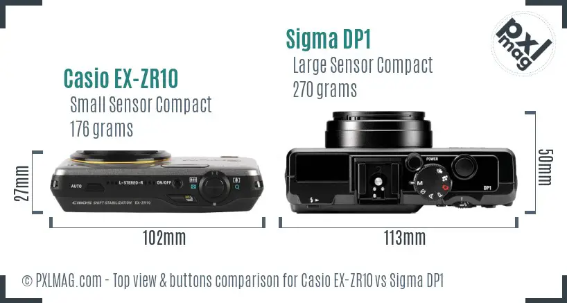 Casio EX-ZR10 vs Sigma DP1 top view buttons comparison