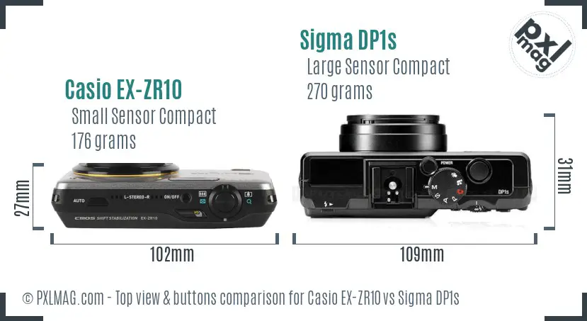 Casio EX-ZR10 vs Sigma DP1s top view buttons comparison
