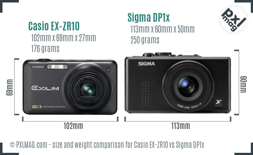 Casio EX-ZR10 vs Sigma DP1x size comparison