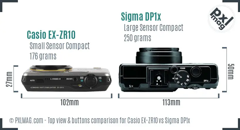 Casio EX-ZR10 vs Sigma DP1x top view buttons comparison