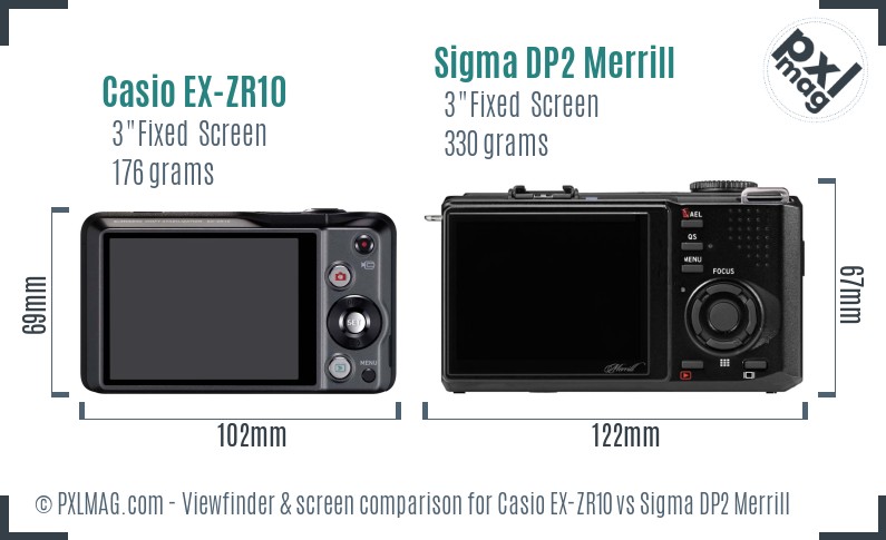 Casio EX-ZR10 vs Sigma DP2 Merrill Screen and Viewfinder comparison