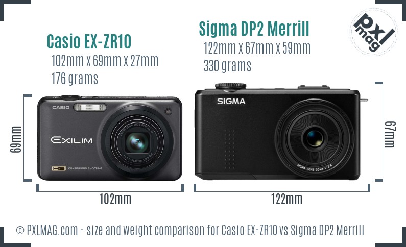 Casio EX-ZR10 vs Sigma DP2 Merrill size comparison