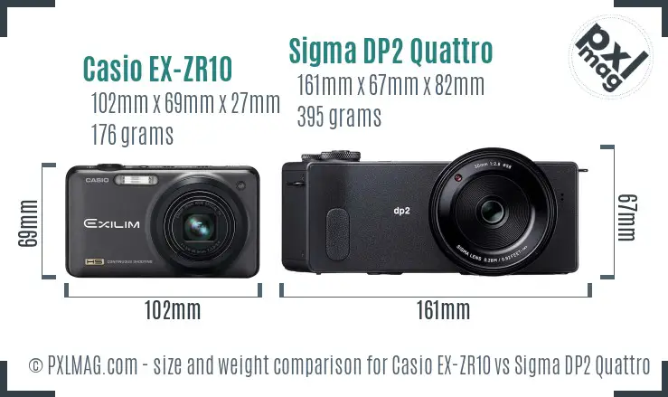 Casio EX-ZR10 vs Sigma DP2 Quattro size comparison