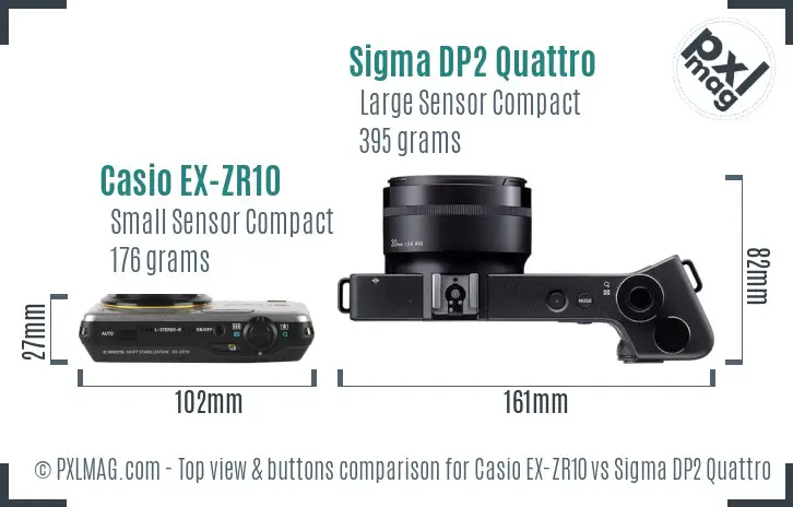 Casio EX-ZR10 vs Sigma DP2 Quattro top view buttons comparison