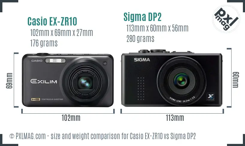 Casio EX-ZR10 vs Sigma DP2 size comparison