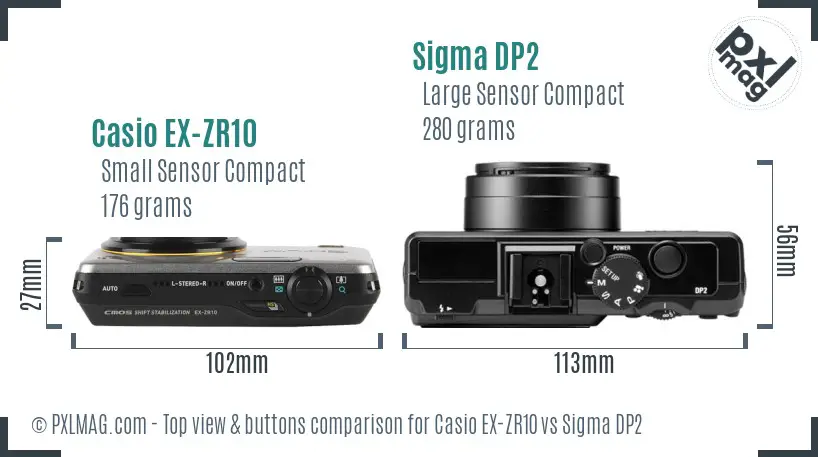 Casio EX-ZR10 vs Sigma DP2 top view buttons comparison