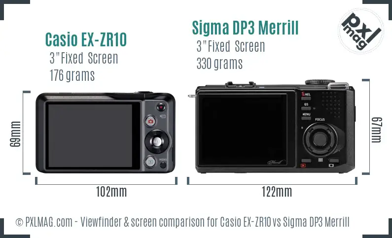 Casio EX-ZR10 vs Sigma DP3 Merrill Screen and Viewfinder comparison