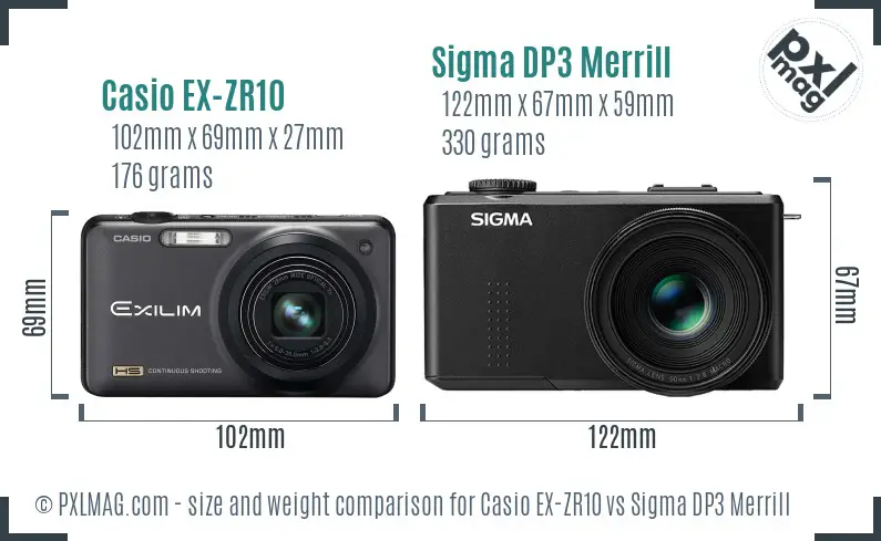 Casio EX-ZR10 vs Sigma DP3 Merrill size comparison