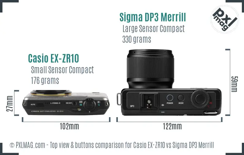 Casio EX-ZR10 vs Sigma DP3 Merrill top view buttons comparison