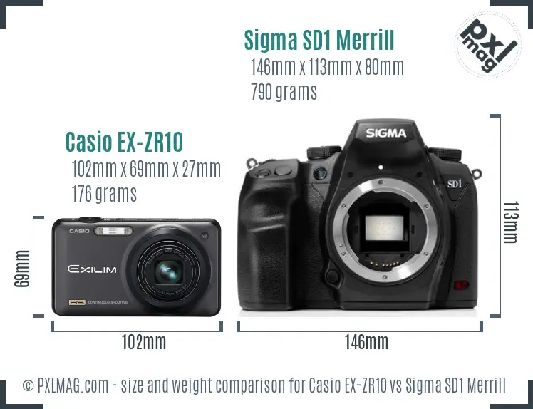 Casio EX-ZR10 vs Sigma SD1 Merrill size comparison