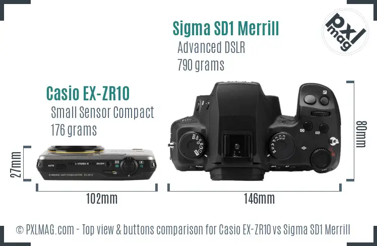 Casio EX-ZR10 vs Sigma SD1 Merrill top view buttons comparison