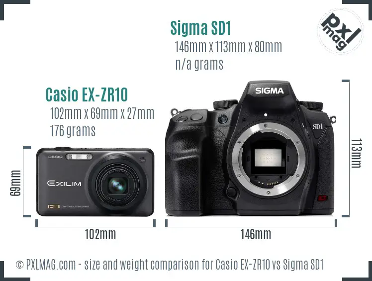 Casio EX-ZR10 vs Sigma SD1 size comparison