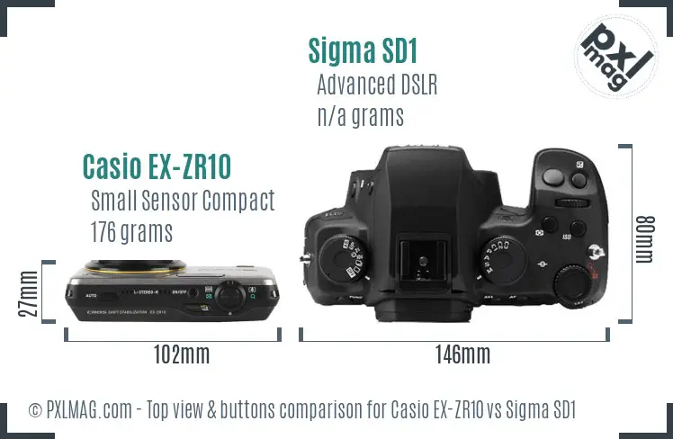 Casio EX-ZR10 vs Sigma SD1 top view buttons comparison