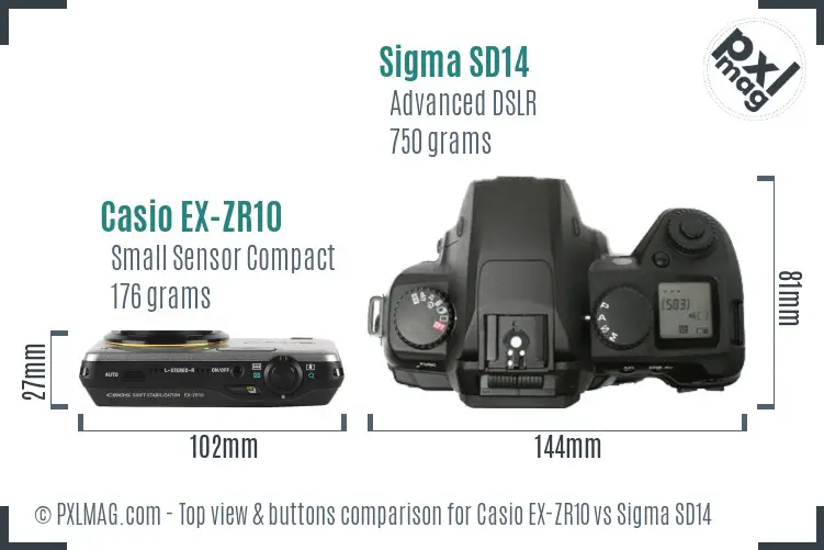Casio EX-ZR10 vs Sigma SD14 top view buttons comparison