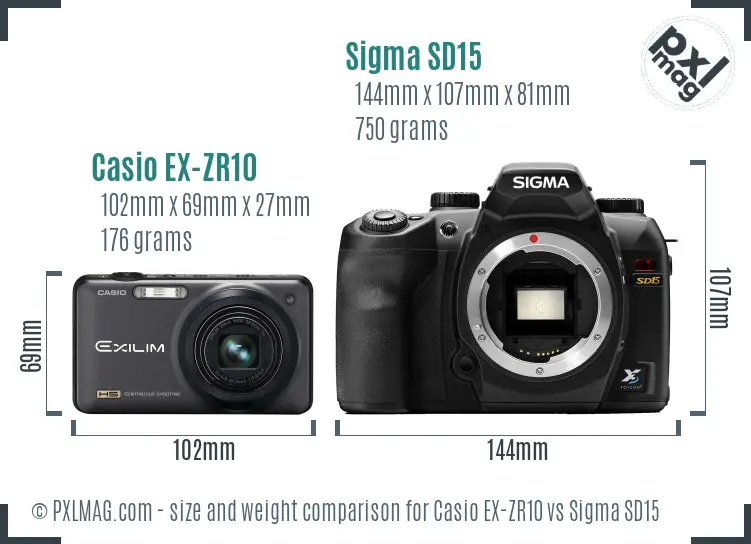 Casio EX-ZR10 vs Sigma SD15 size comparison