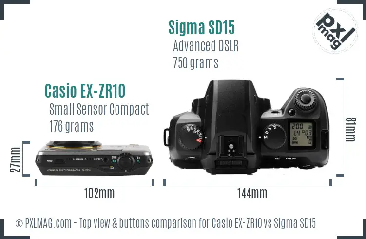 Casio EX-ZR10 vs Sigma SD15 top view buttons comparison