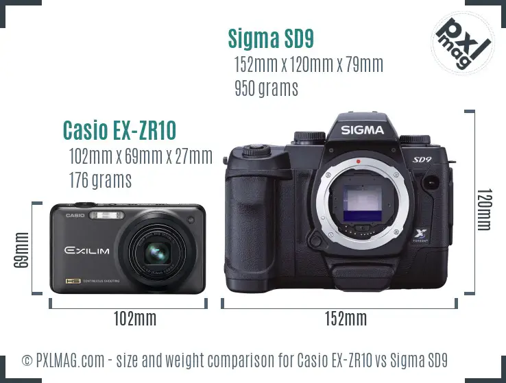Casio EX-ZR10 vs Sigma SD9 size comparison