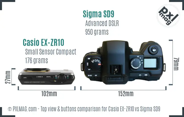 Casio EX-ZR10 vs Sigma SD9 top view buttons comparison