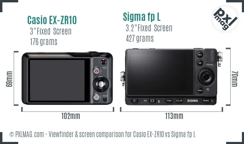 Casio EX-ZR10 vs Sigma fp L Screen and Viewfinder comparison