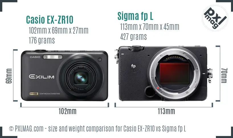 Casio EX-ZR10 vs Sigma fp L size comparison