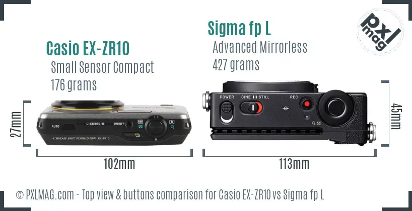 Casio EX-ZR10 vs Sigma fp L top view buttons comparison