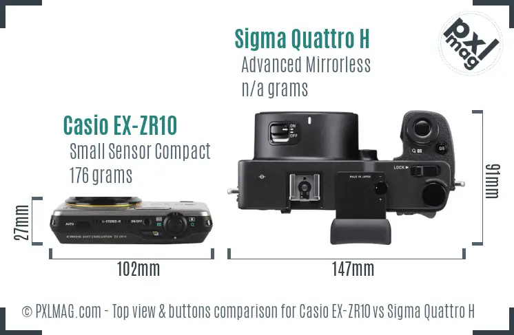 Casio EX-ZR10 vs Sigma Quattro H top view buttons comparison Casio EX-ZR10 vs Sigma Quattro H top view buttons comparison
