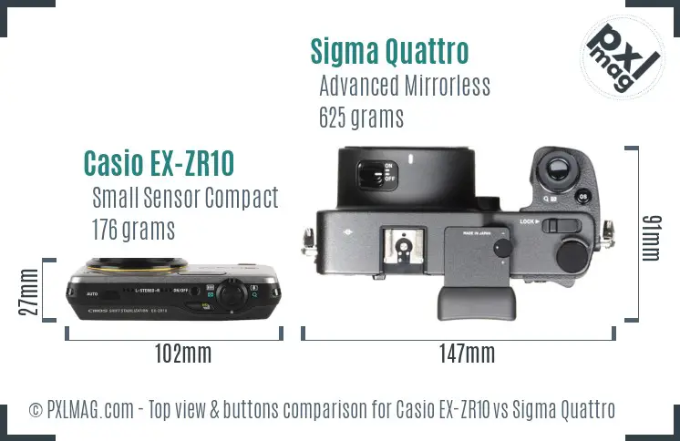 Casio EX-ZR10 vs Sigma Quattro top view buttons comparison