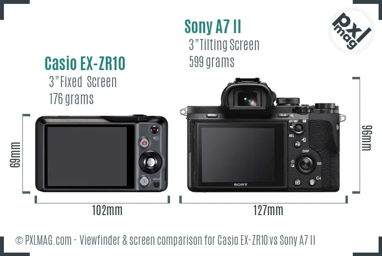 Casio EX-ZR10 vs Sony A7 II Screen and Viewfinder comparison