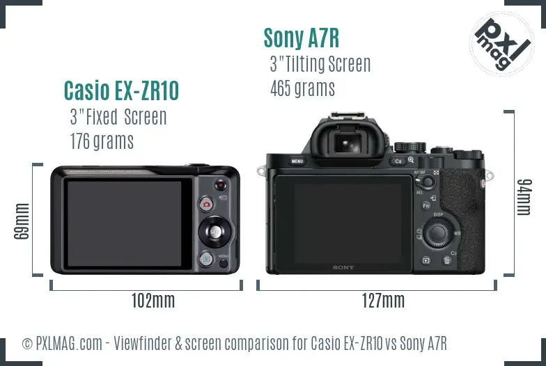 Casio EX-ZR10 vs Sony A7R Screen and Viewfinder comparison